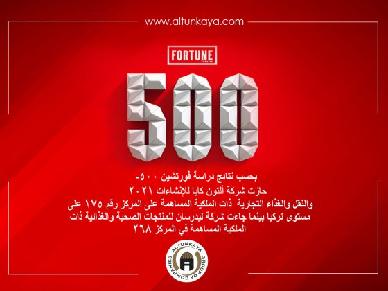 بحسب نتائج دراسة فورتشين 500-2021 حازت شركة ألتون كايا للإنشاءات